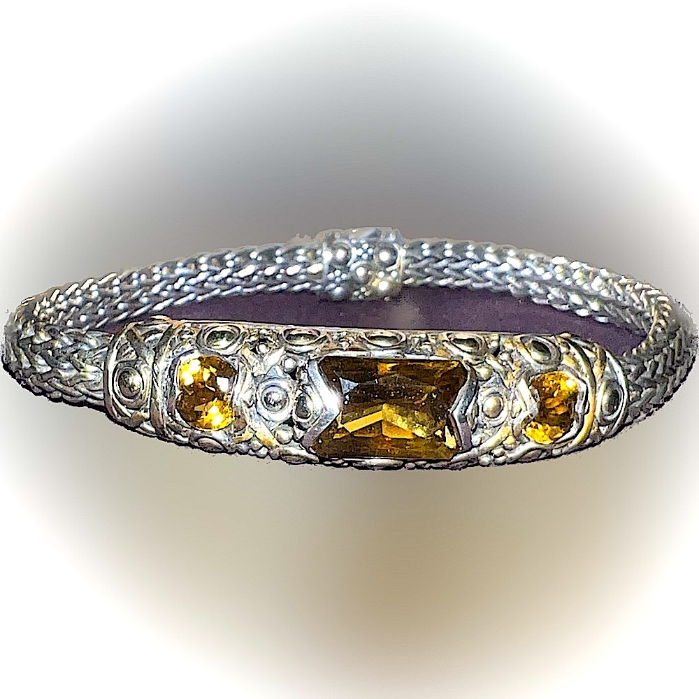 John Hardy 925 Silver Classic Chain Bracelet 3 Citrine & 18k Gold Accents 6.5mm